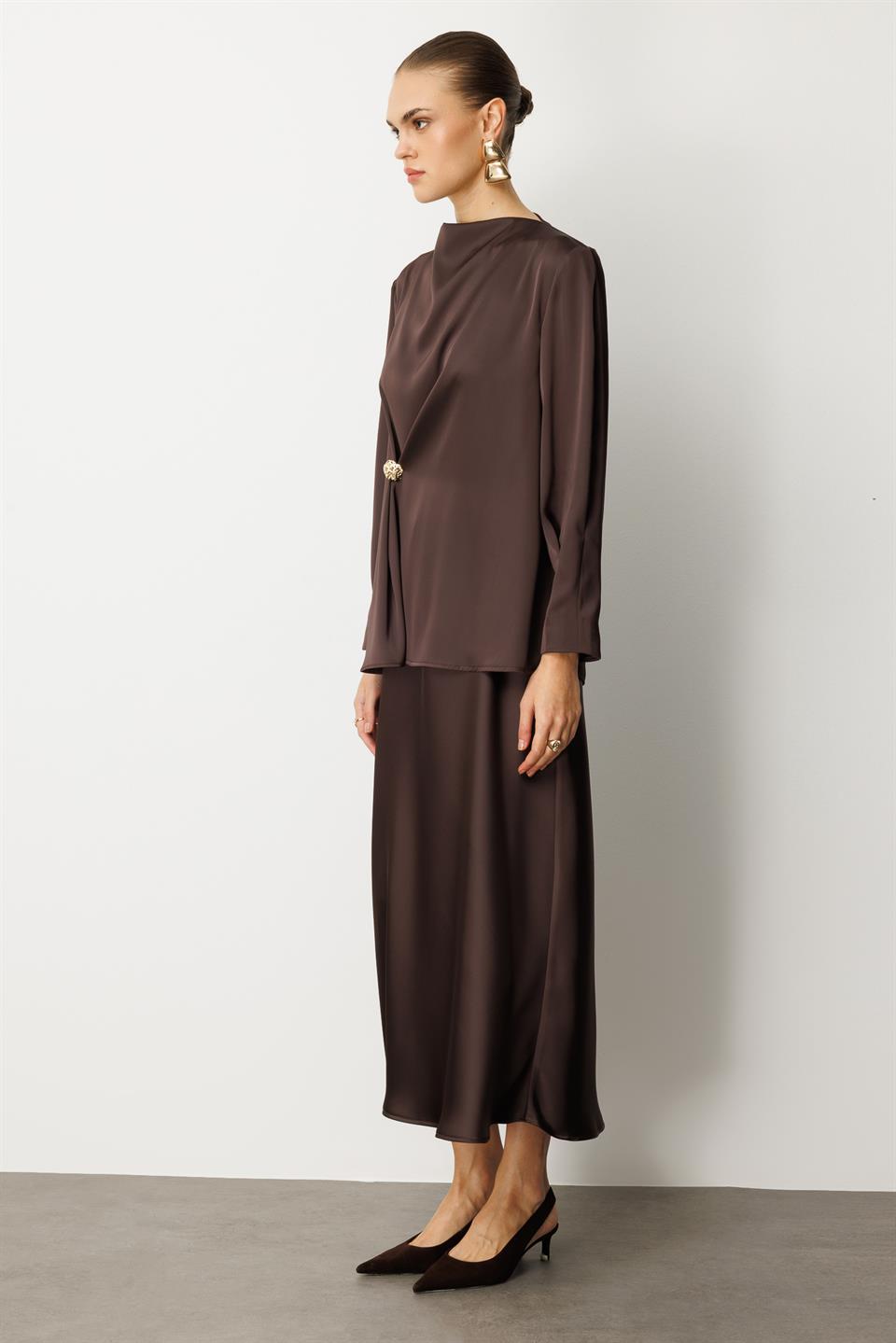 Saten Verev Etek KAHVE