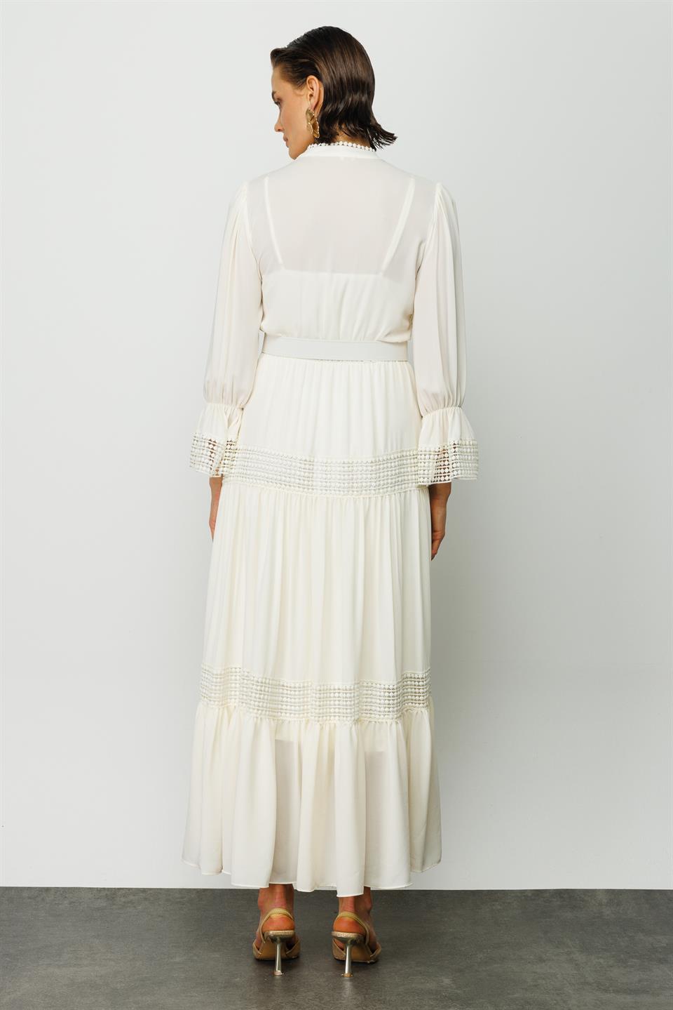 Ribbon Lace Shirt Dress ECRU