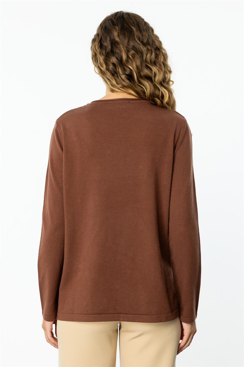 Crew Neck Diamond Patterned Sweater BROWN