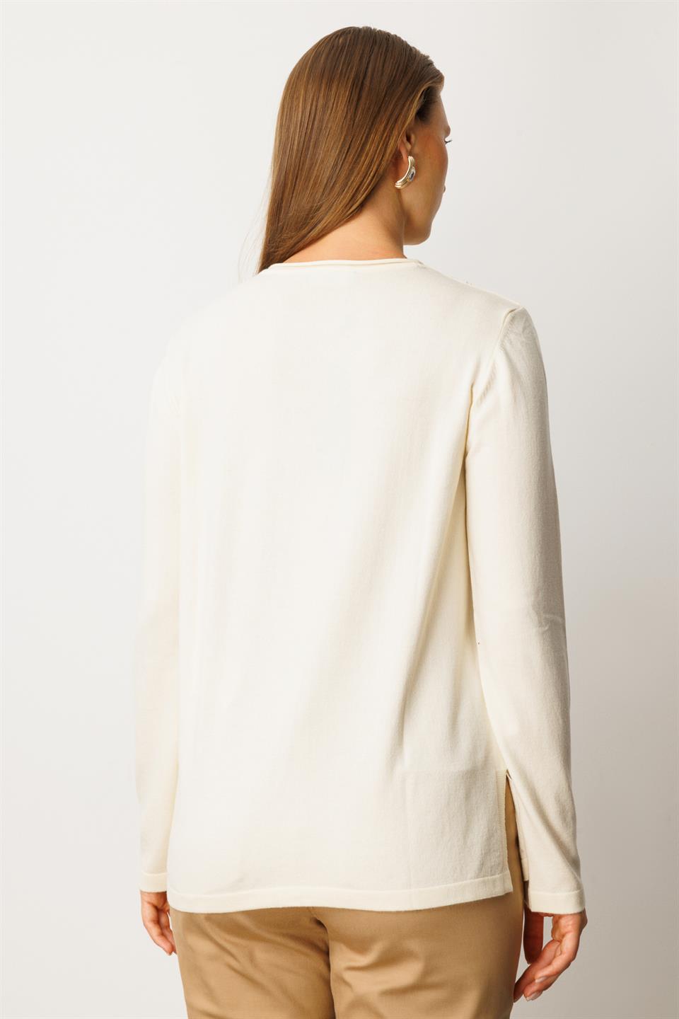 Sıfır Yaka Baklava Desenli Kazak KREM