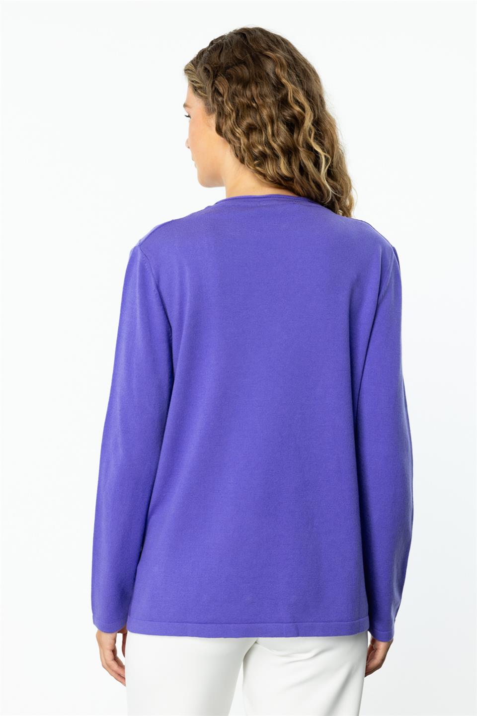 Crew Neck Diamond Patterned Sweater PURPLE