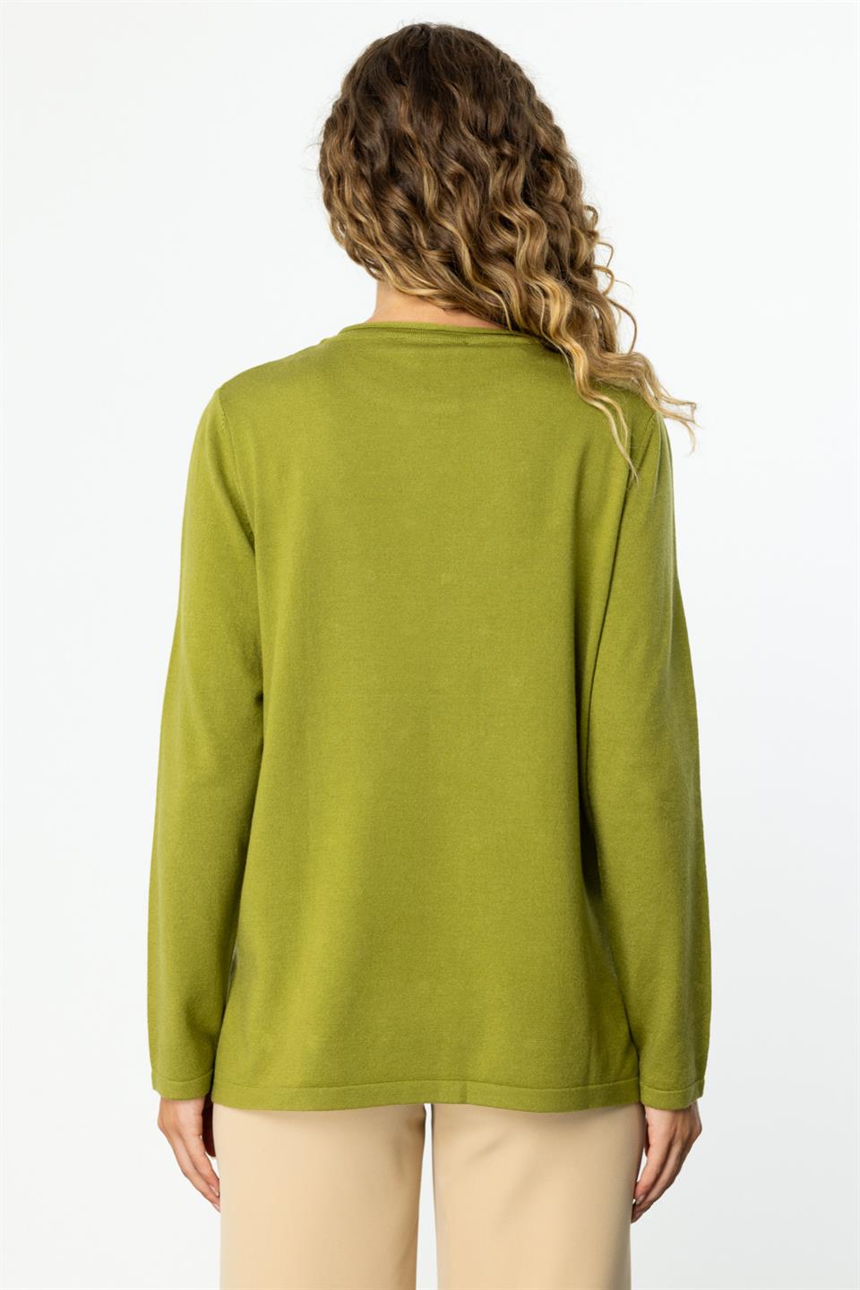 Crew neck diamond patterned sweater OLIVE