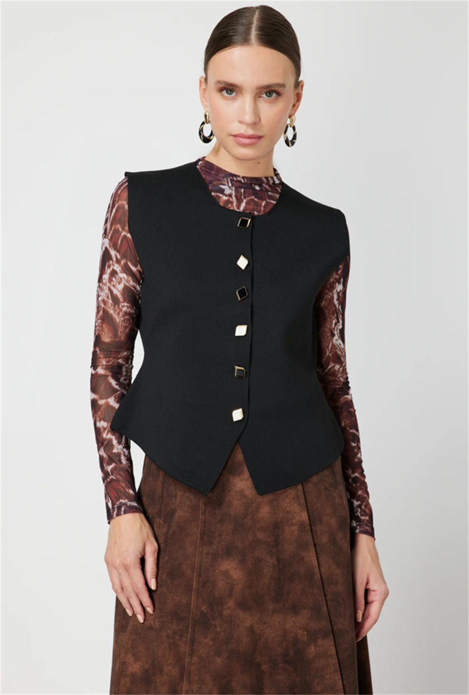 Sıfır Yaka Düğmeli Yelek SİYAH