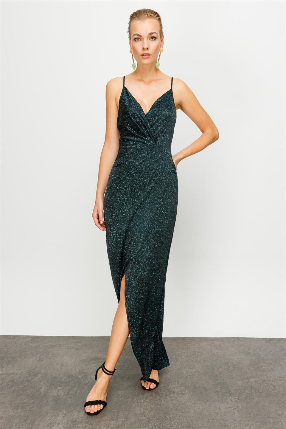 Nefeli Womens Emerald Color Gilitter Night Dress
