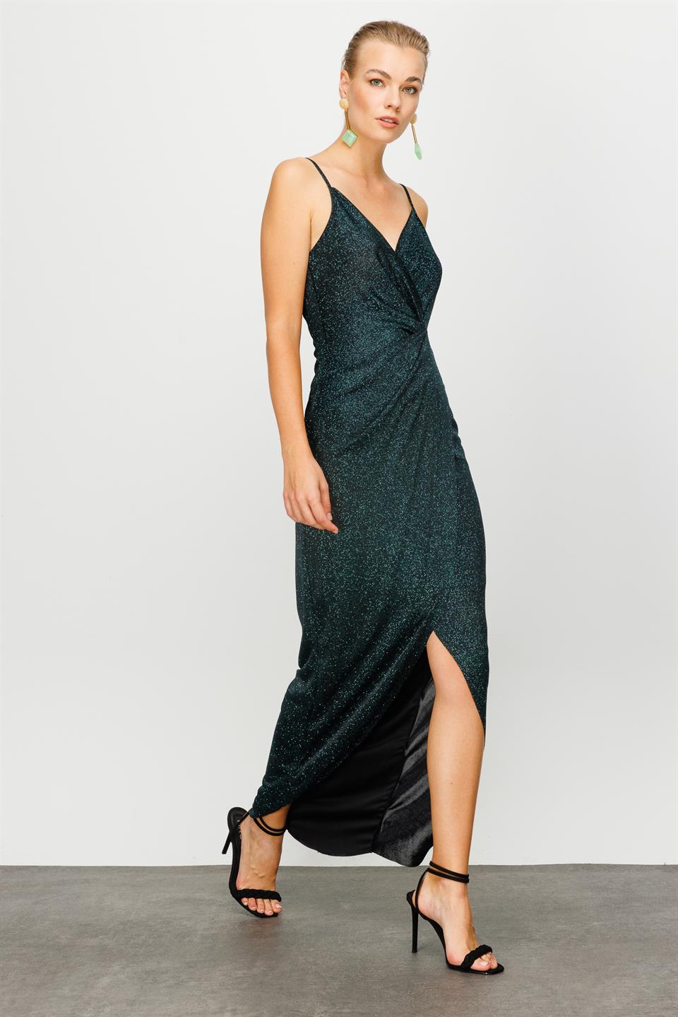 Nefeli Womens Emerald Color Gilitter Night Dress