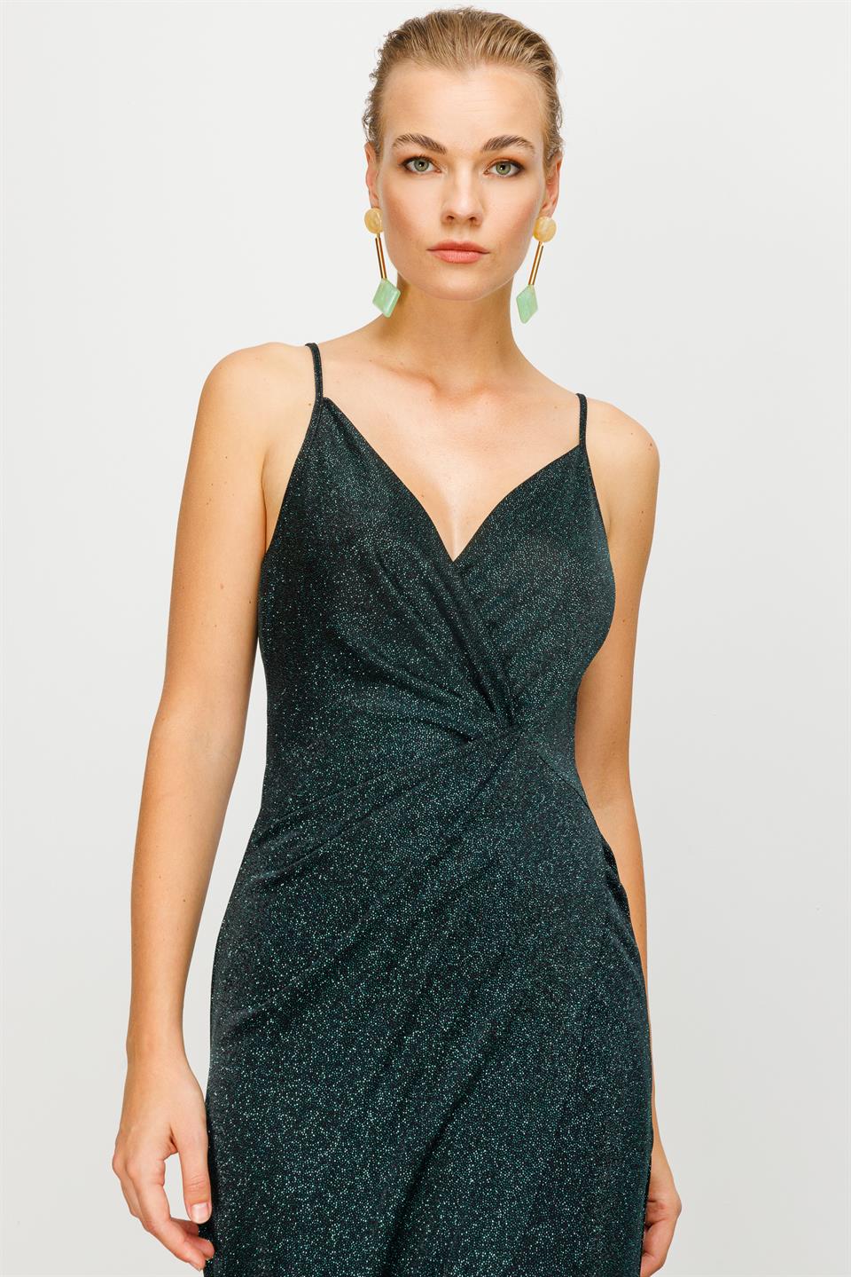 Nefeli Womens Emerald Color Gilitter Night Dress
