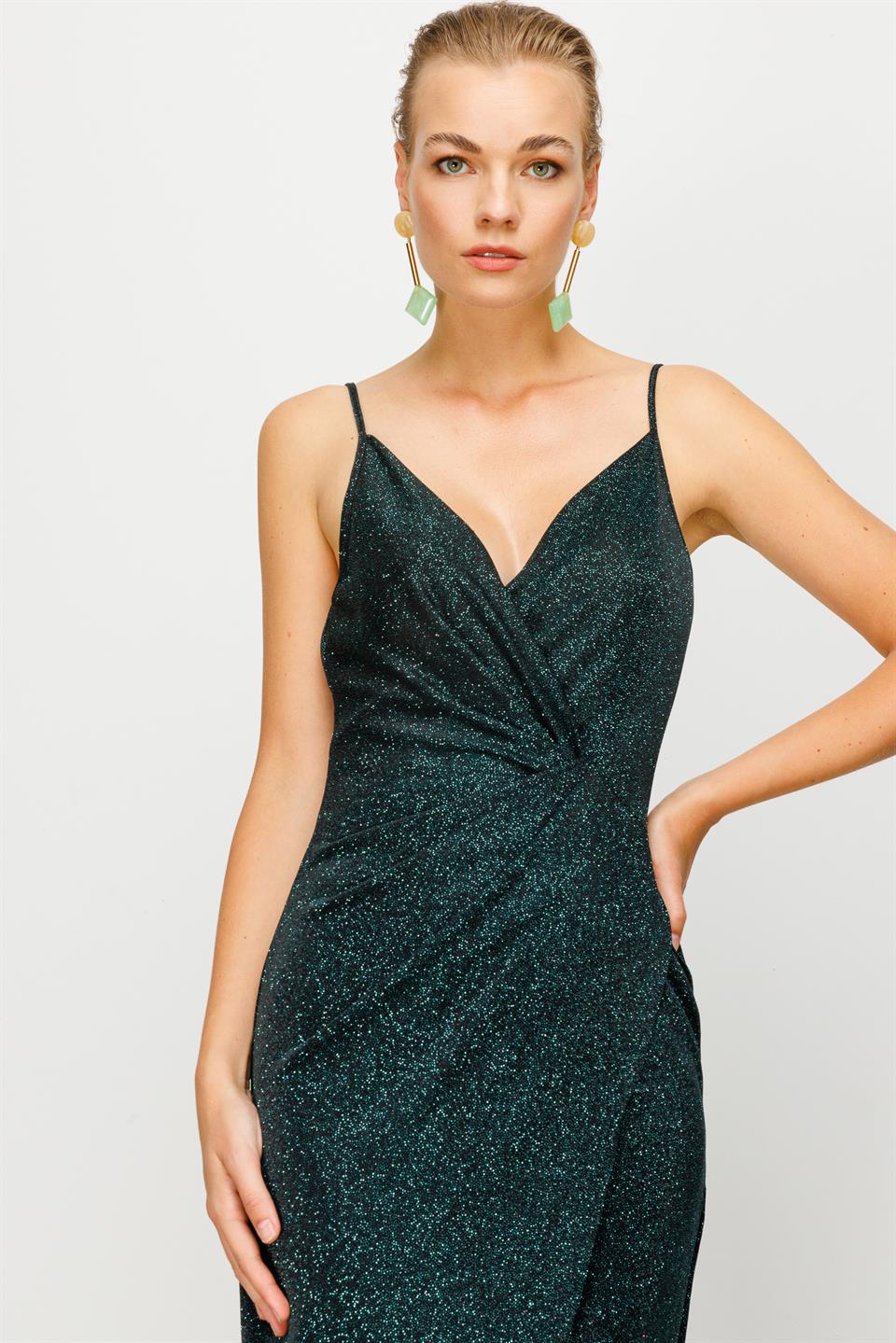 Nefeli Womens Emerald Color Gilitter Night Dress