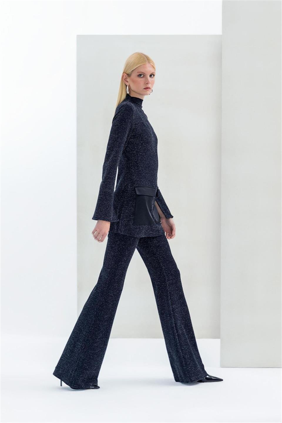 Simli İspanyol Pantolon SİYAH