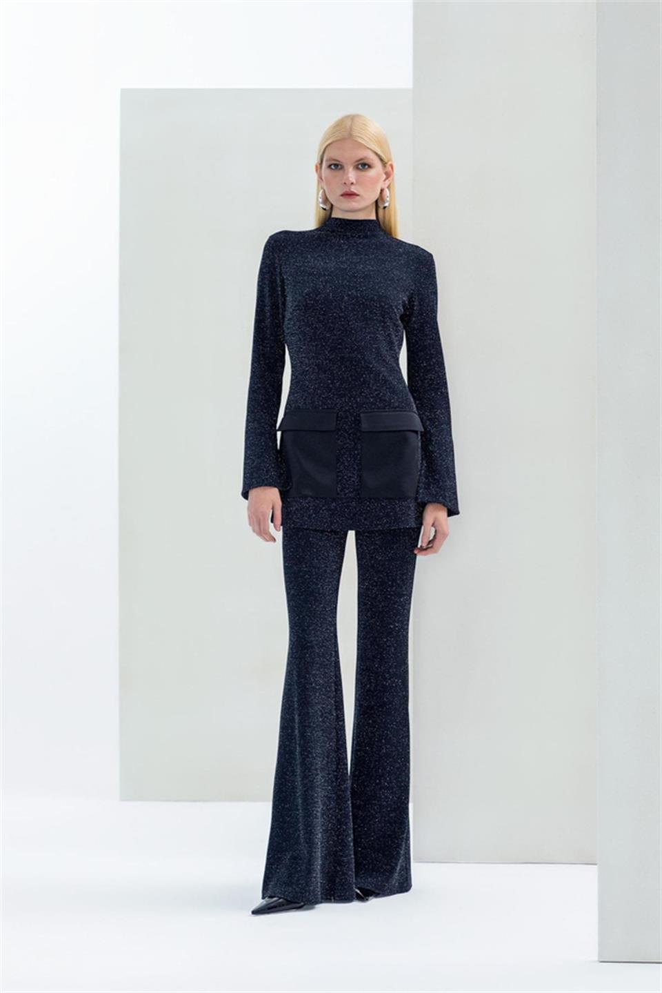 Simli İspanyol Pantolon SİYAH