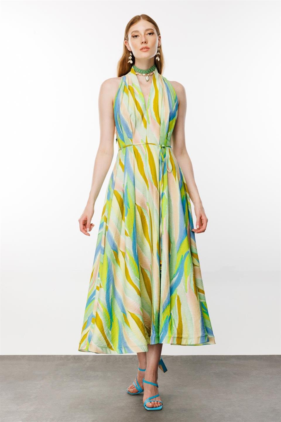 Back Bead Detailed Dress GREEN