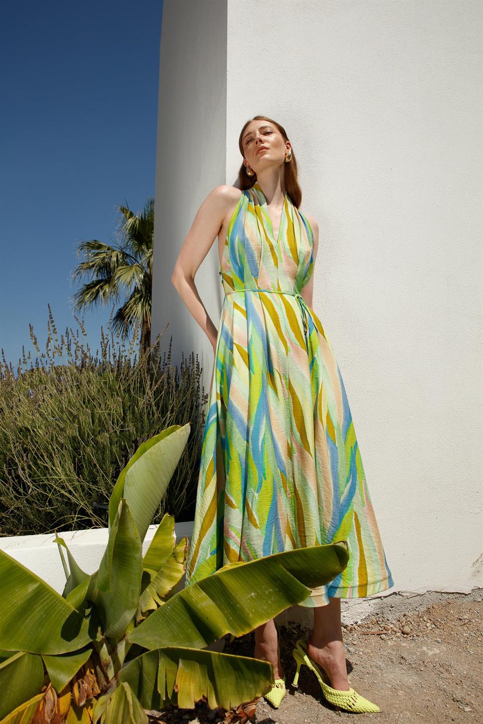 Back Bead Detailed Dress GREEN