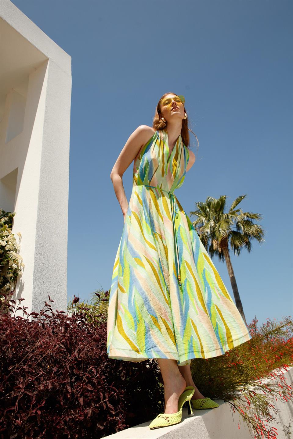 Back Bead Detailed Dress GREEN