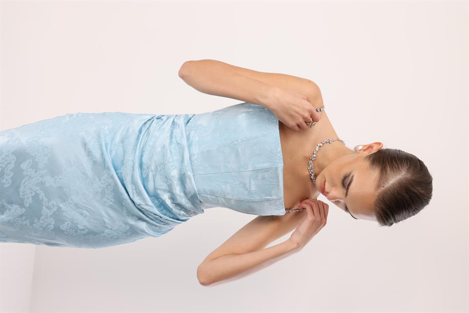 Straplez Jakar Elbise MAVİ