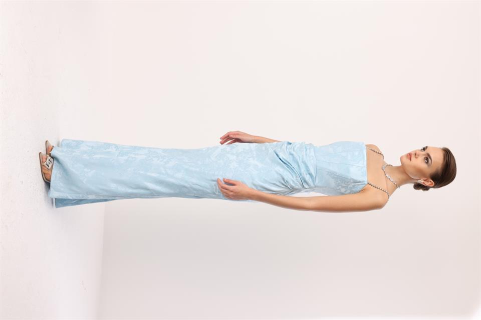 Straplez Jakar Elbise MAVİ