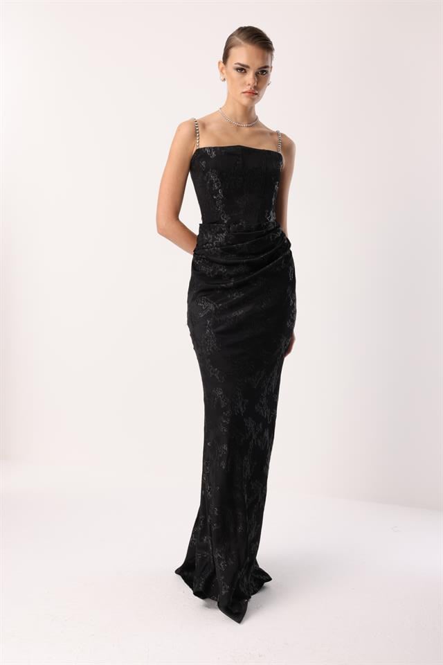 Straplez Jakar Elbise SİYAH