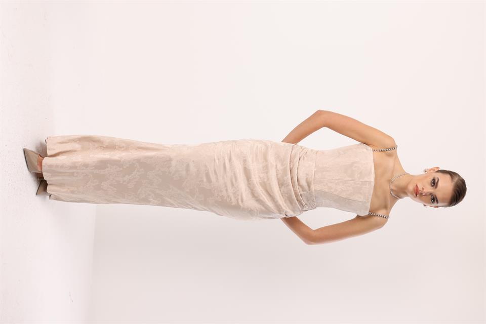 Straplez Jakar Elbise VİZON