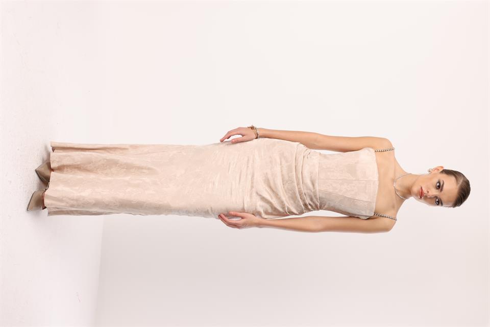 Straplez Jakar Elbise VİZON