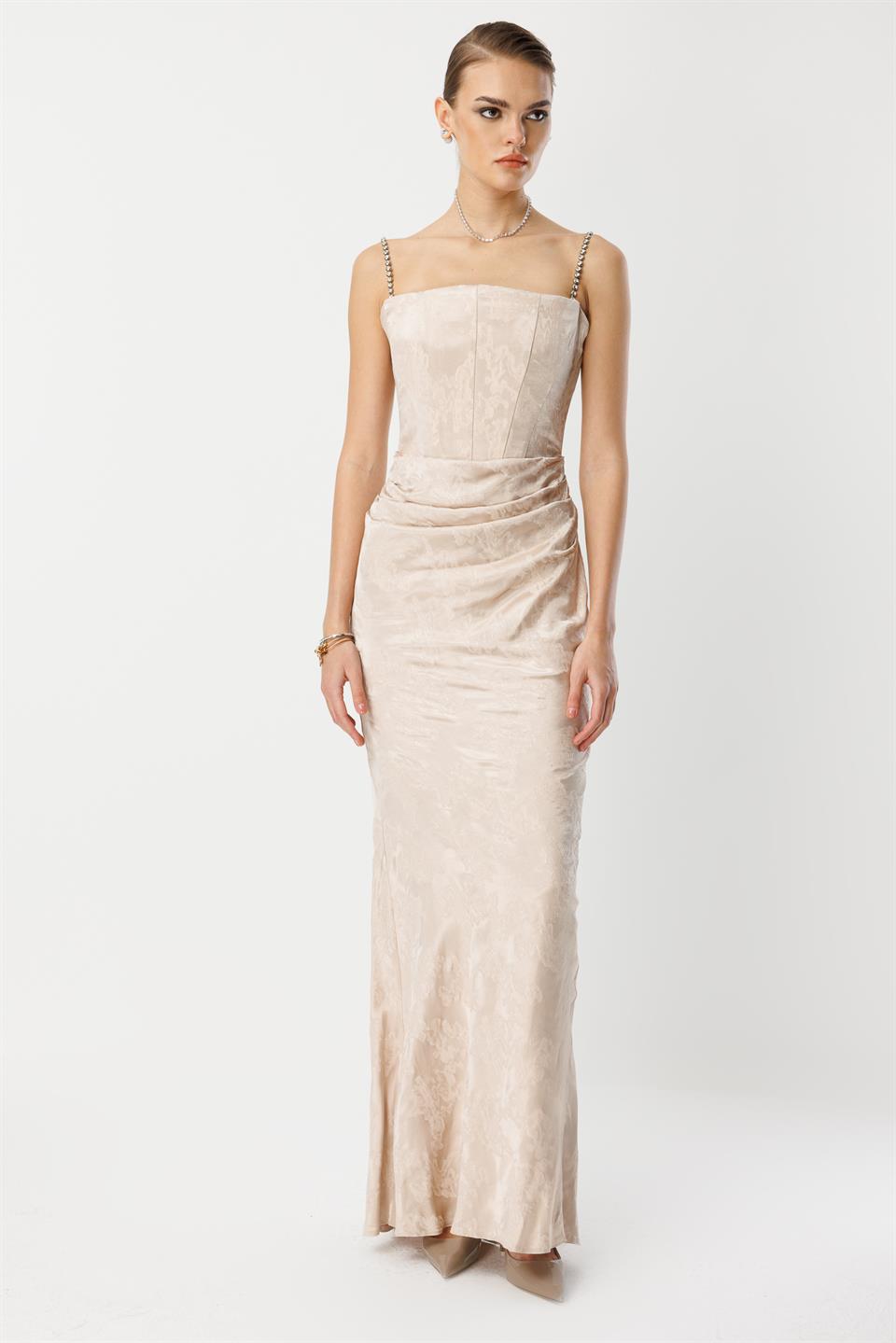 Straplez Jakar Elbise VİZON