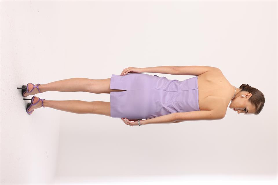 Tafta Fiyonk Detay Mini Elbise LİLA