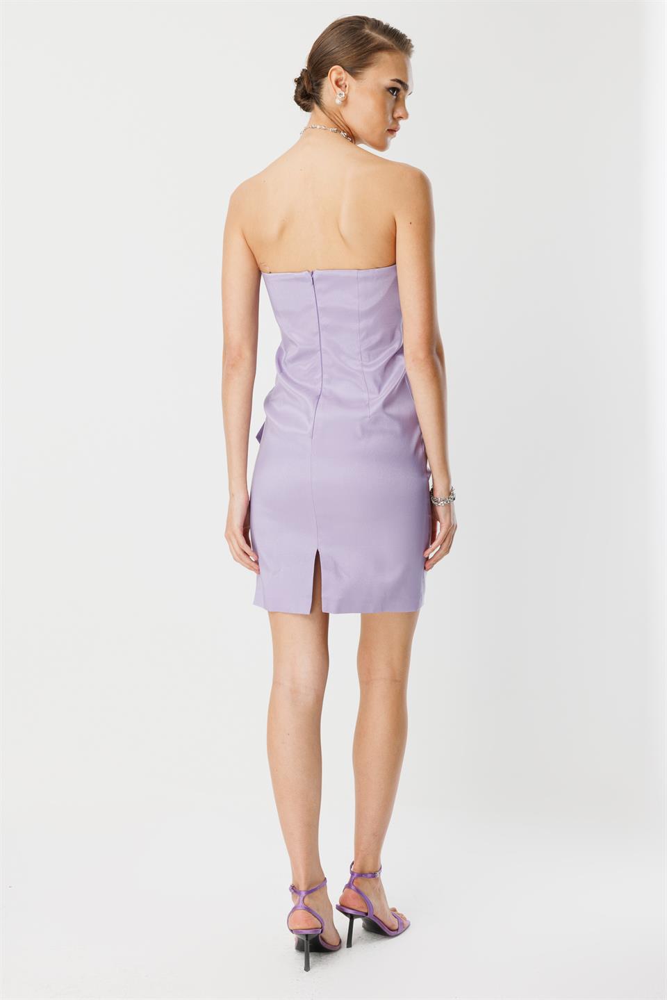 Tafta Fiyonk Detay Mini Elbise LİLA