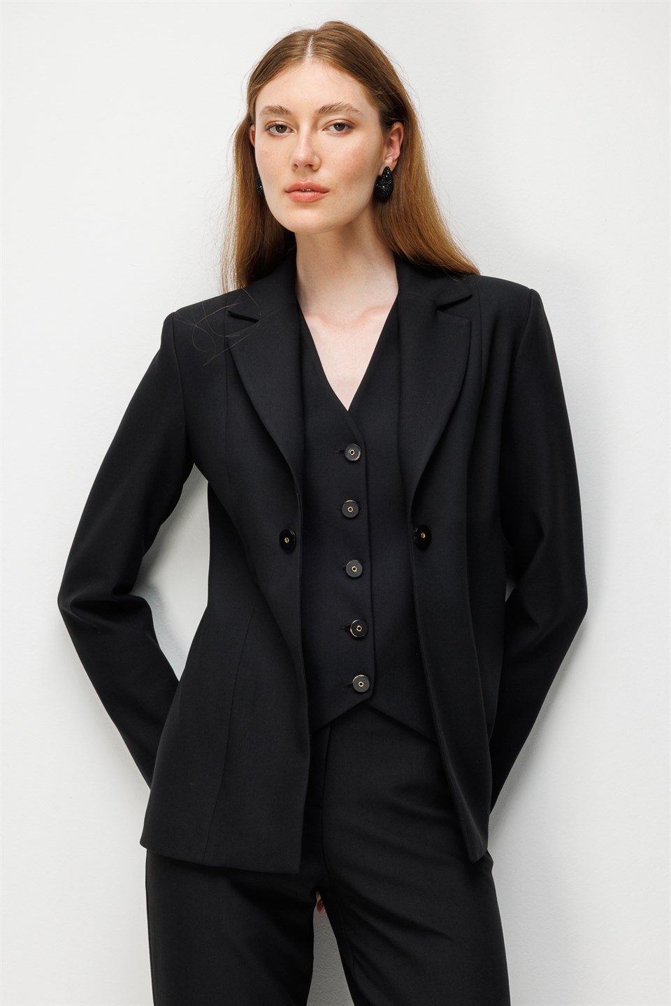 Yelekli Blazer Ceket Pantolon Takım SİYAH