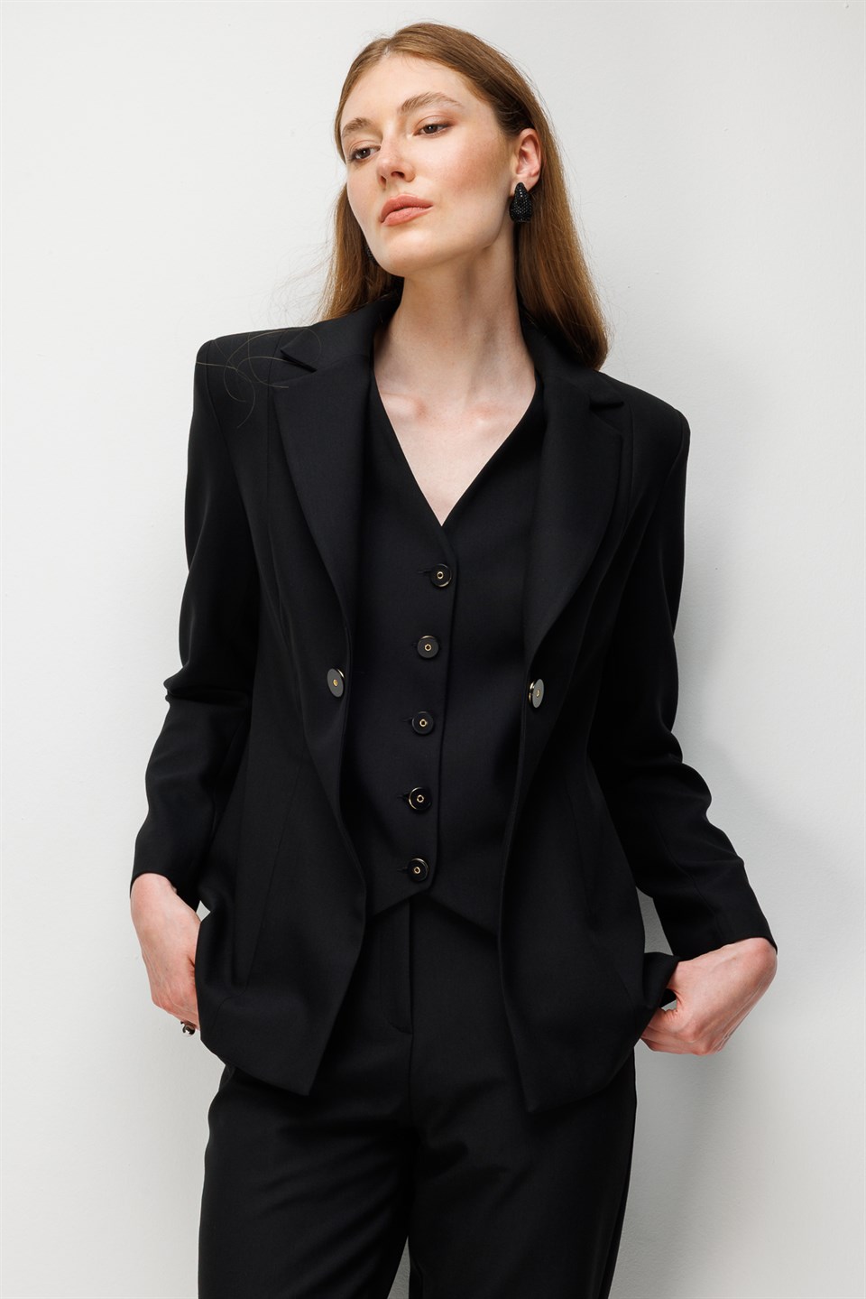 Yelekli Blazer Ceket Pantolon Takım SİYAH