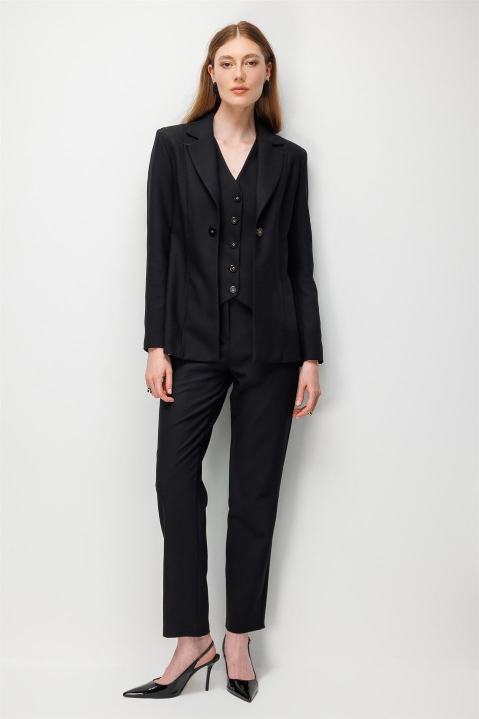 Yelekli Blazer Ceket Pantolon Takım SİYAH