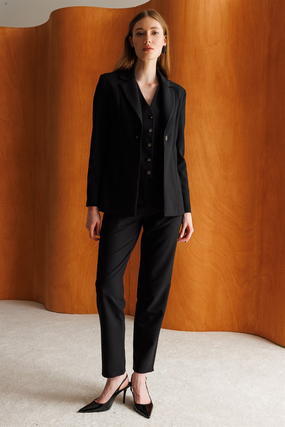 Yelekli Blazer Ceket Pantolon Takım SİYAH