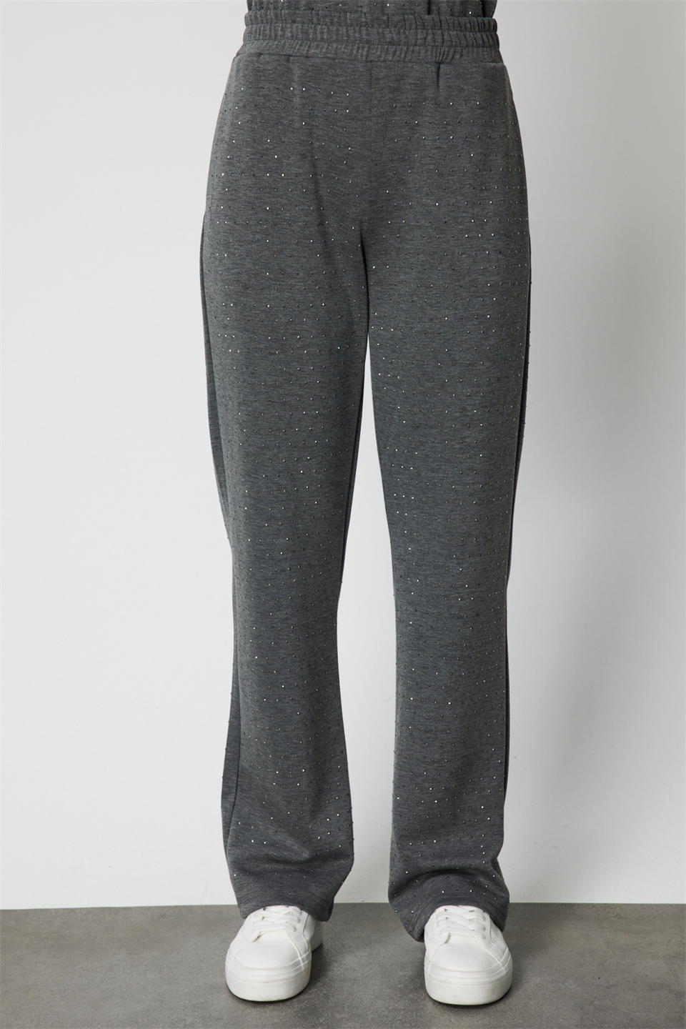 Tamamı Taşlı Bol Paça Eşofman Alt ANTRASİT