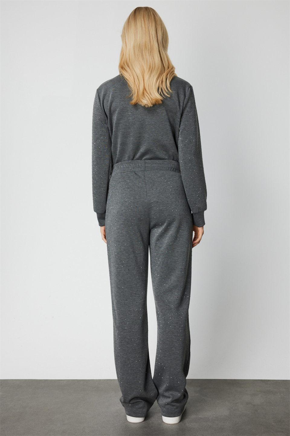 Tamamı Taşlı Bol Paça Eşofman Alt ANTRASİT