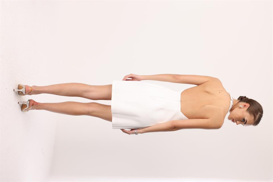 Taş Detay Mini Elbise EKRU