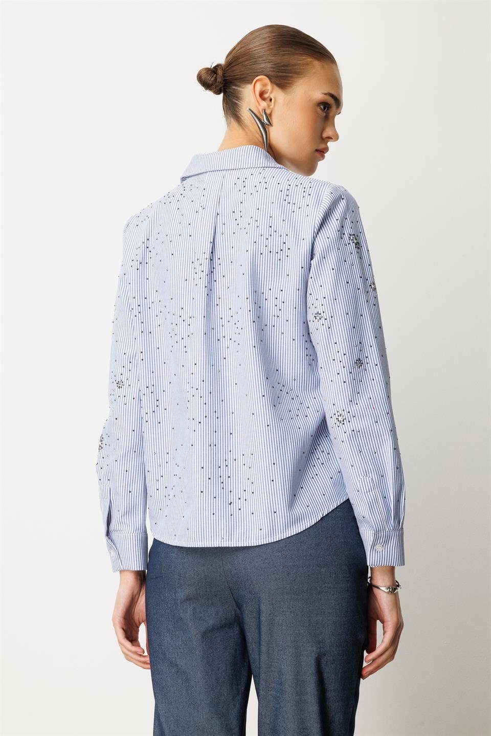 Taş İşlemel Çizgili i Gömlek LACİVERT