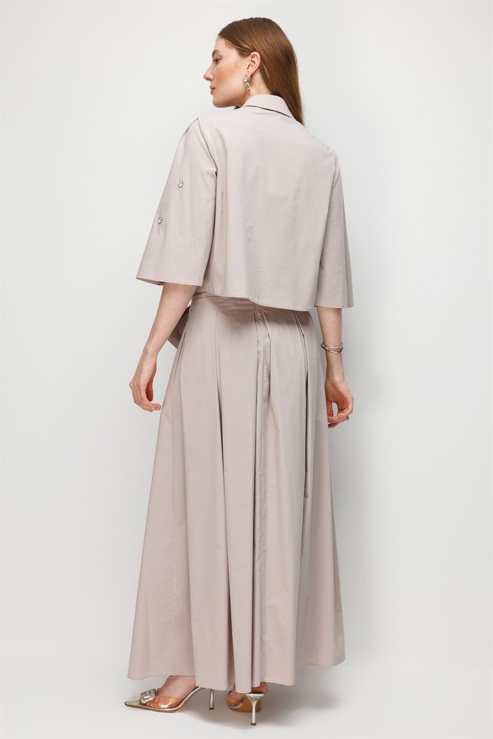 Taş İşlemeli Poplin Gömlek BEJ