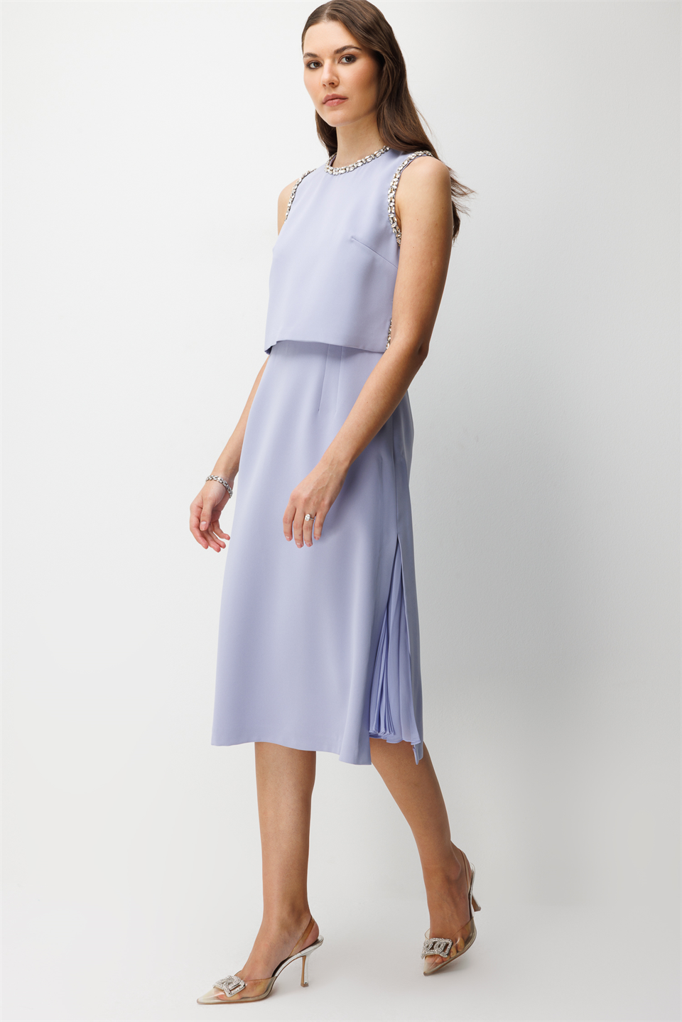 Taş İşlemeli Yelek & Elbise 2li Takım LİLA