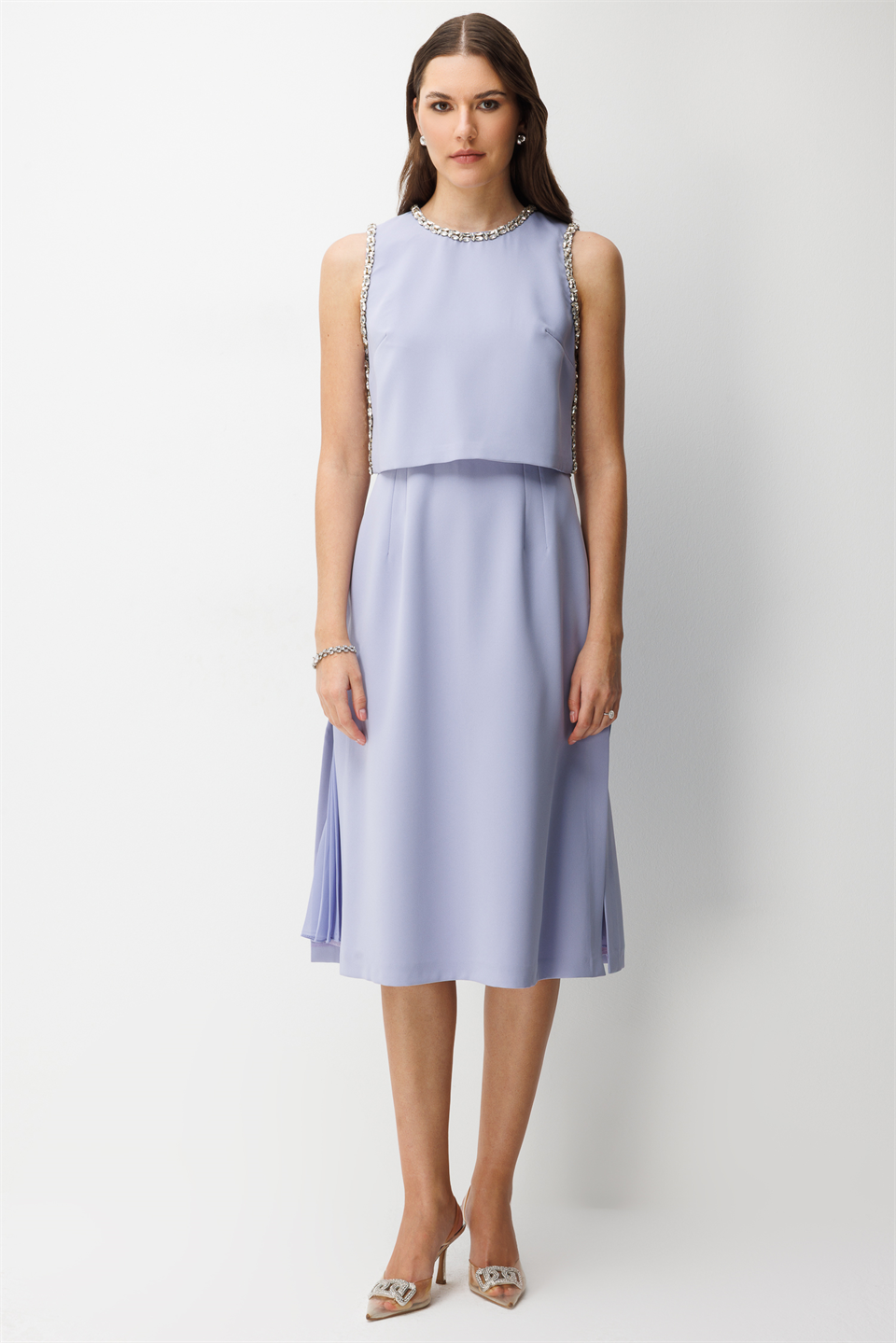 Taş İşlemeli Yelek & Elbise 2li Takım LİLA