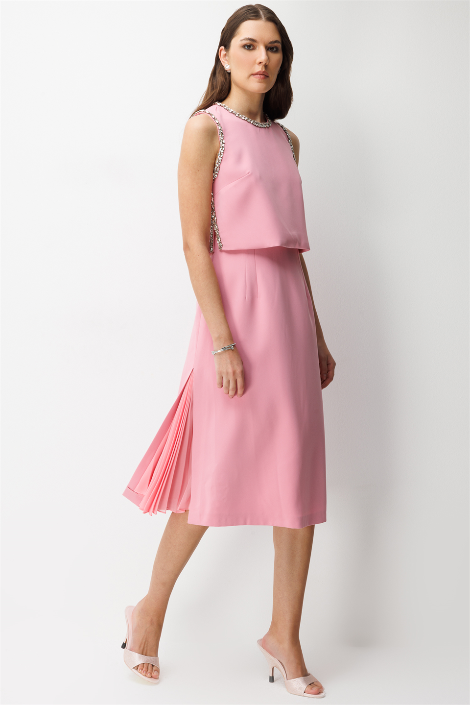 Taş İşlemeli Yelek & Elbise 2li Takım PUDRA