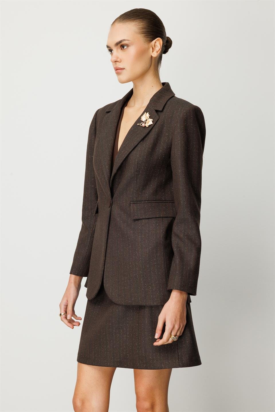 Tek Düğme Blazer Ceket KAHVE
