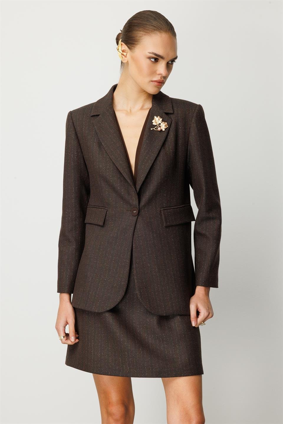 Tek Düğme Blazer Ceket KAHVE