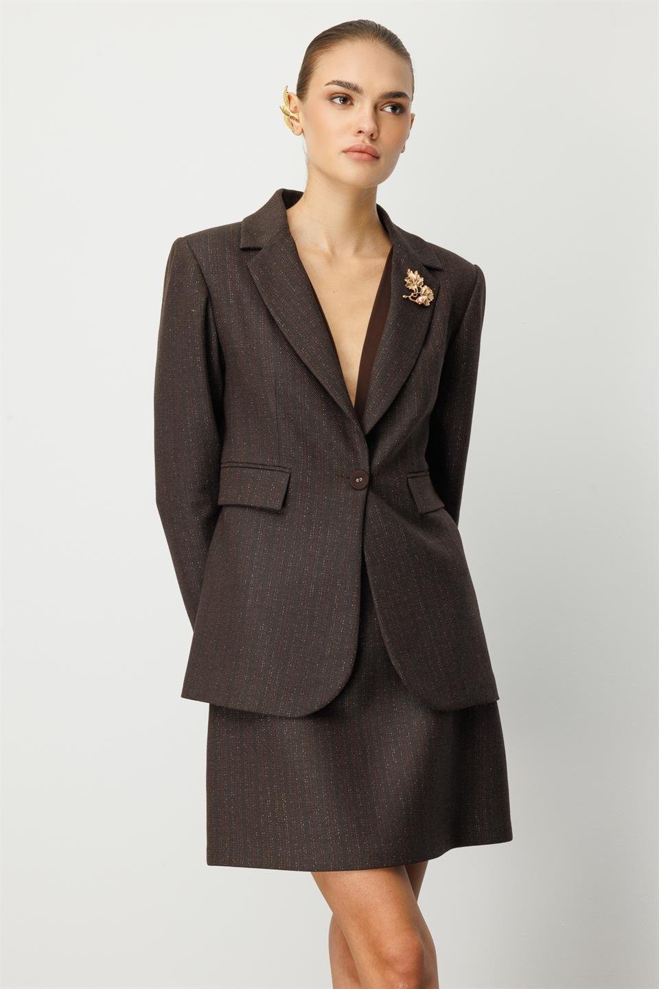 Tek Düğme Blazer Ceket KAHVE