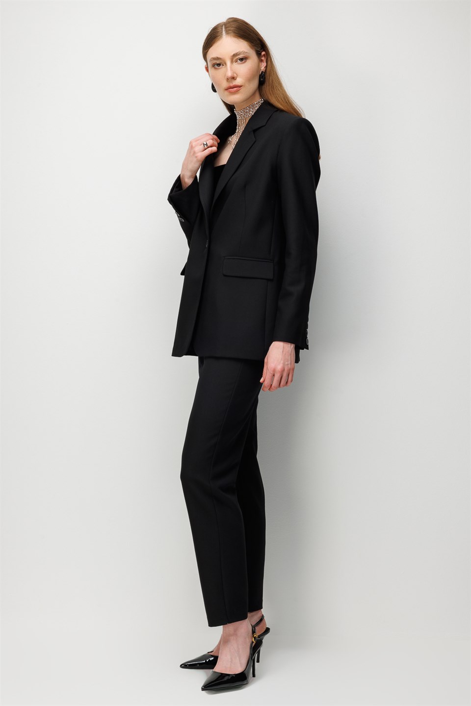 One-Button Blazer Jacket BLACK