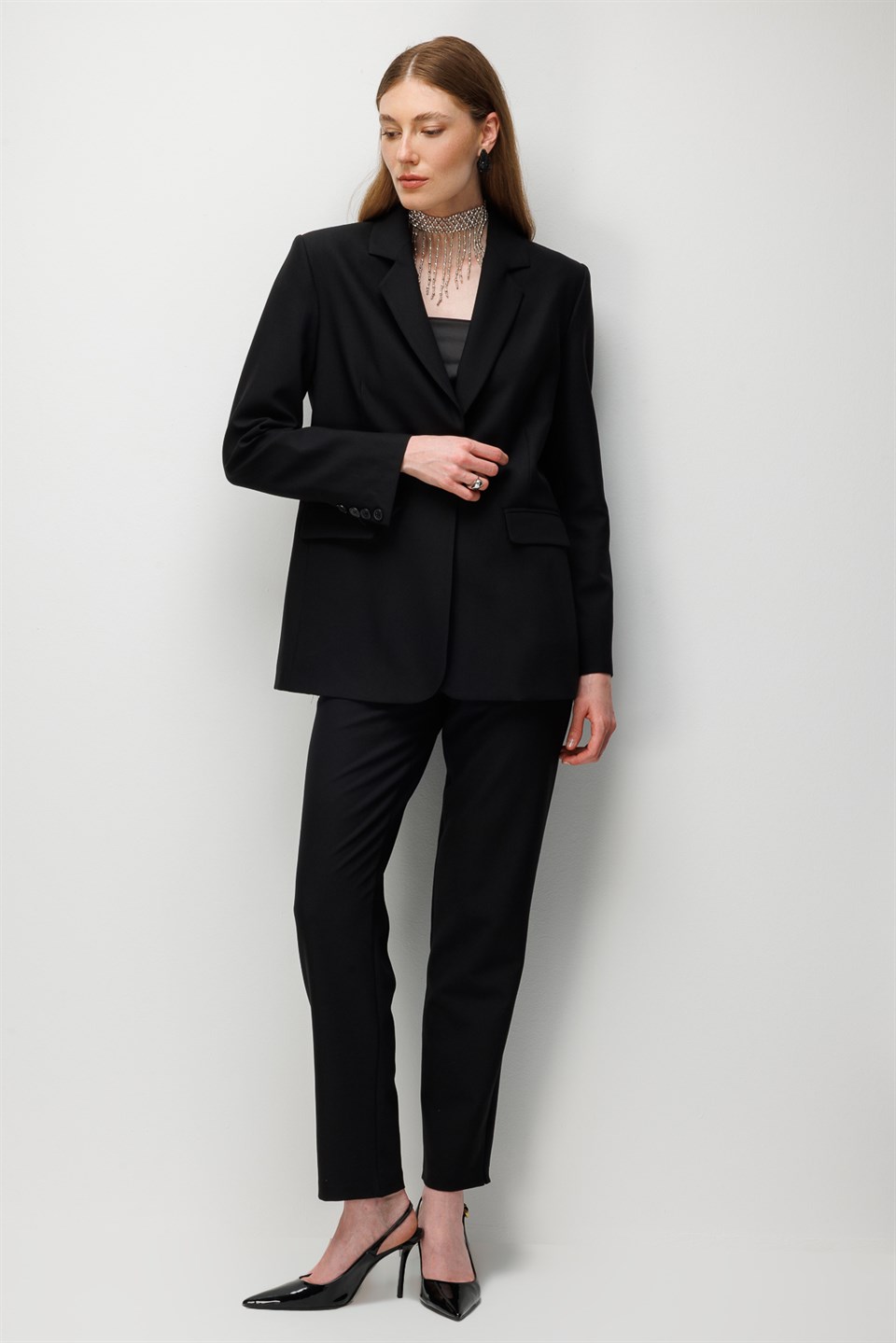 One-Button Blazer Jacket BLACK