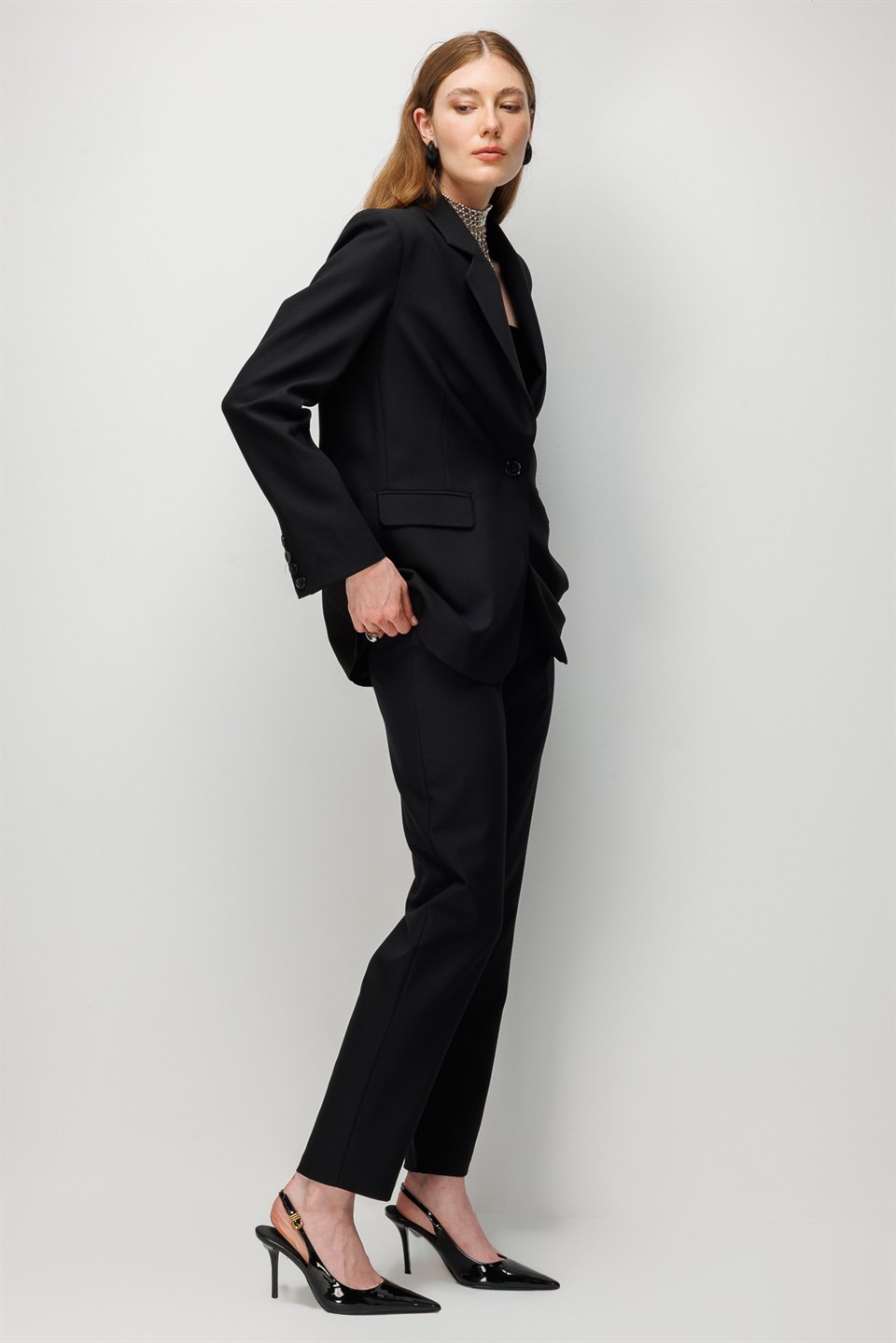 One-Button Blazer Jacket BLACK