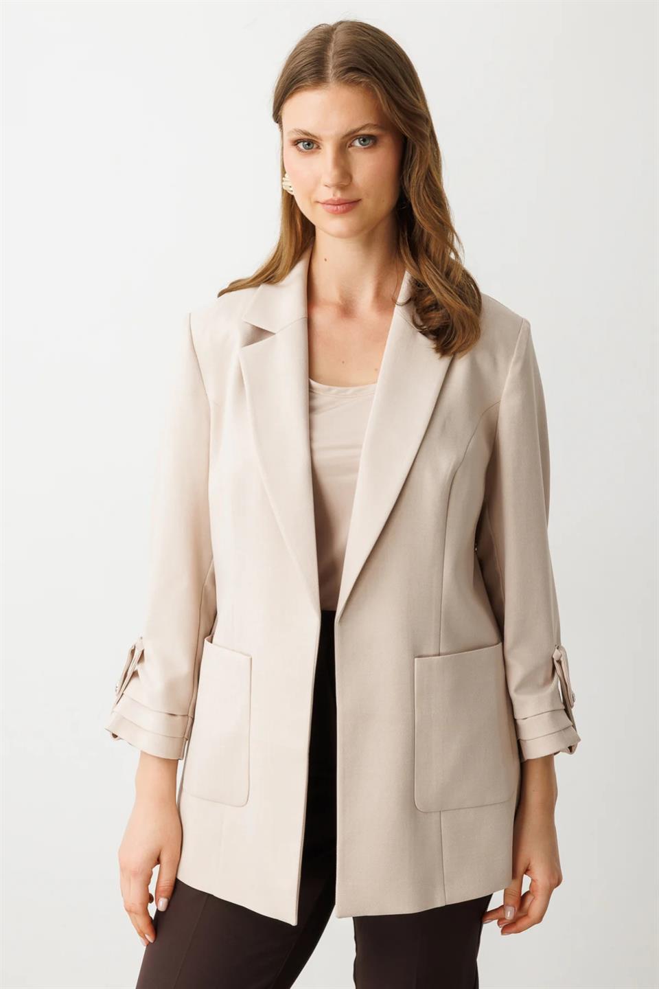 Jacket with Pocket and Folded Sleeves STONE