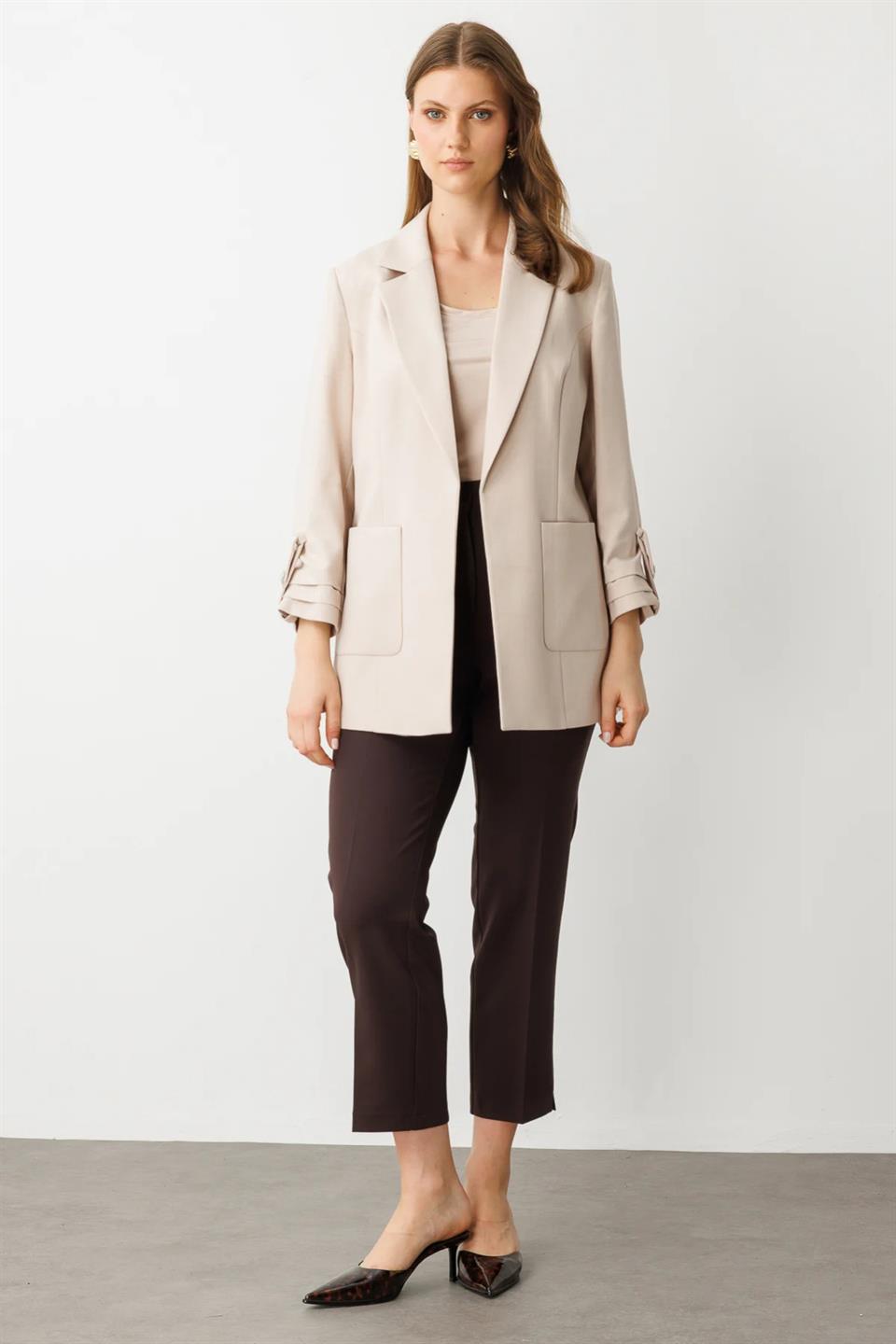 Jacket with Pocket and Folded Sleeves STONE