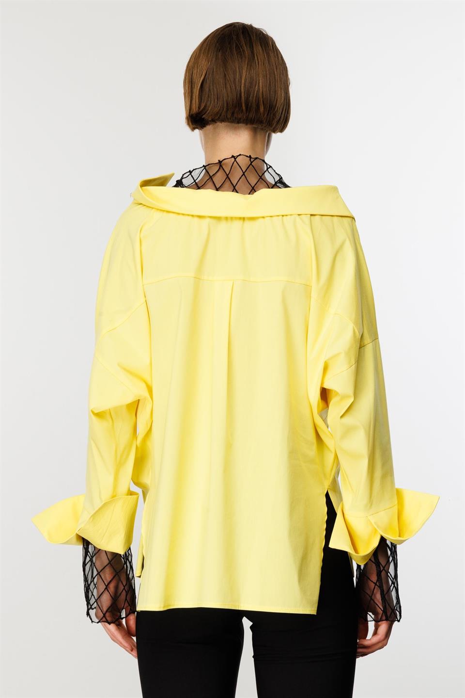 Tül Brode Detay Gömlek SARI