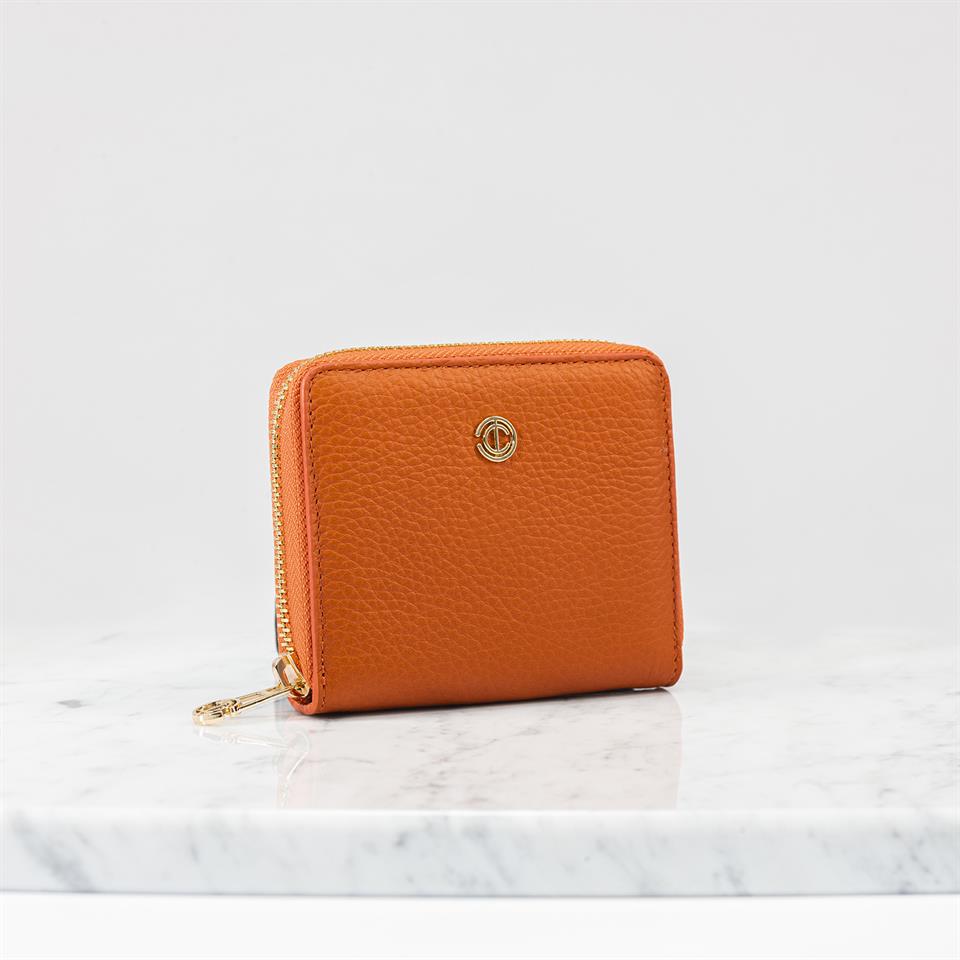 Turuncu Hakiki Deri Kadın Cüzdanı