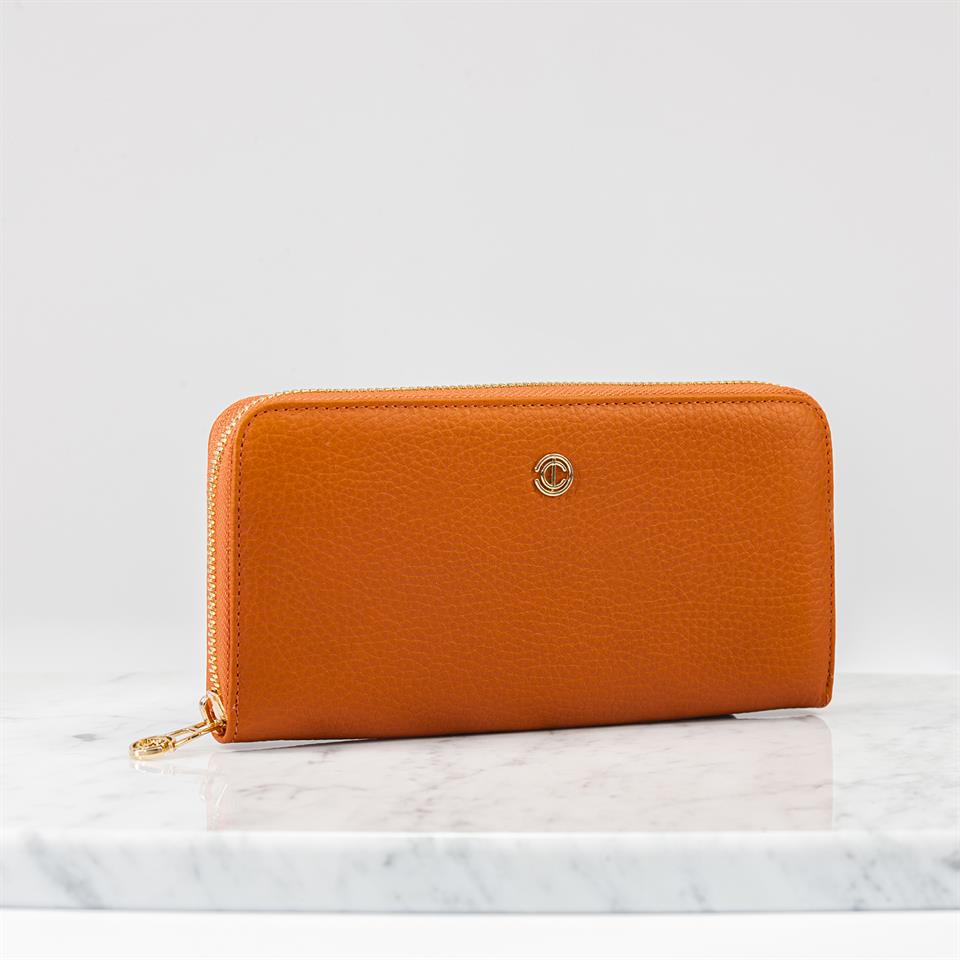 Orange Genuine Leather Womens Wallet