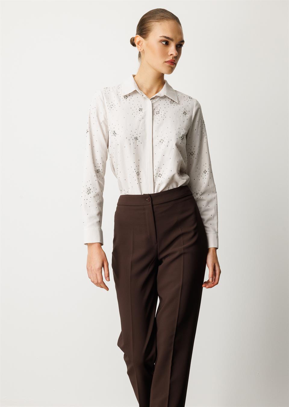 Cigarette Fit Trousers with Iron Traces - COFFEE