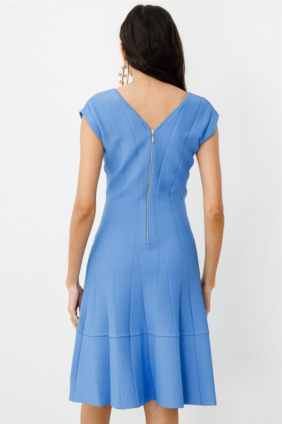 V-Neck Self-Striped Dress BLUE