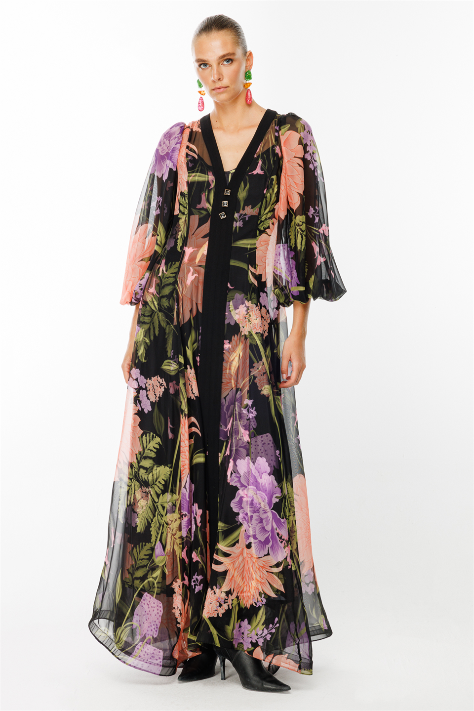 V-Neck Chiffon Dress BLACK